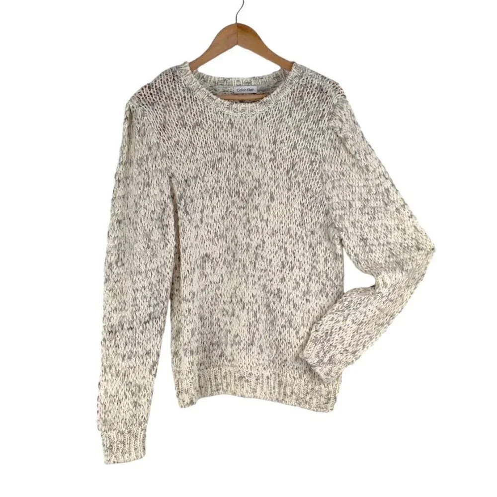 Calvin Klein Pullover Sweater Top Woven Large Thread Blended Fabric Speckled XL